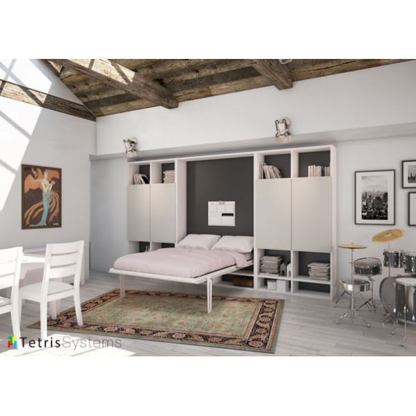 Living room with folding bed 150 x 190 depth 35 and bookcase