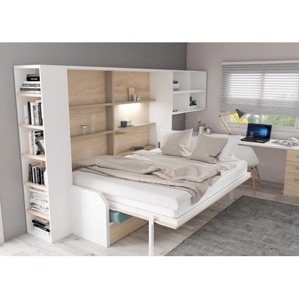 Horizontal folding bed with integrated sofa, for 150 x 190 mattress