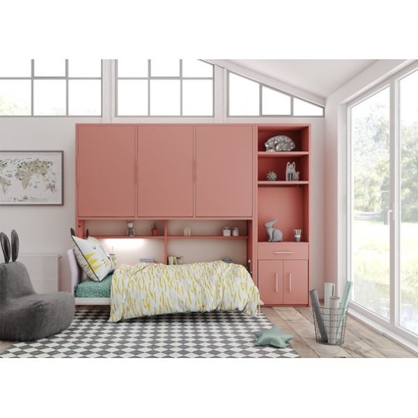 Horizontal folding bed 90x190 with wardrobe and extendable desk