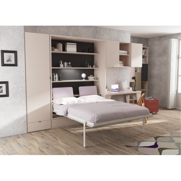 Studio with a vertical folding double bed and wardrobe