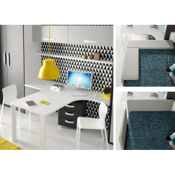 Elegant youth bed with fold-down bunk bed and wardrobes