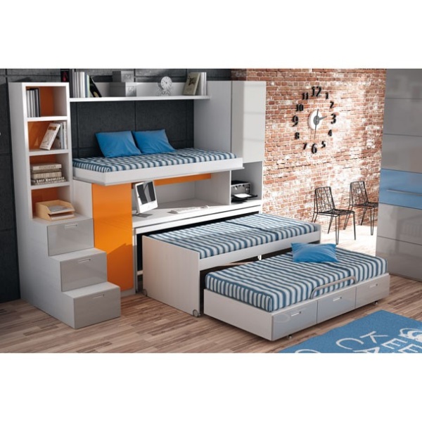 Room with self-supporting compact furniture