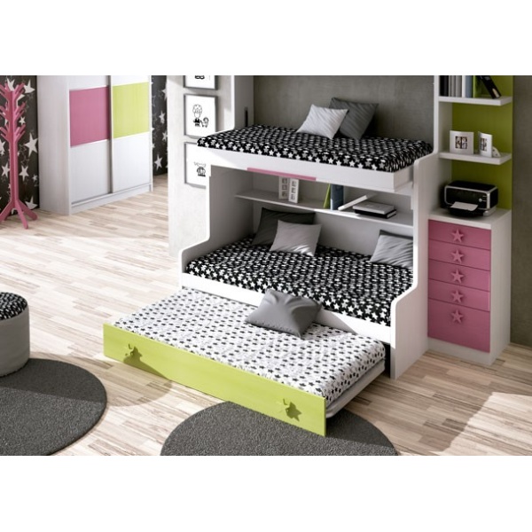 Children's room with compact 3-bed unit.