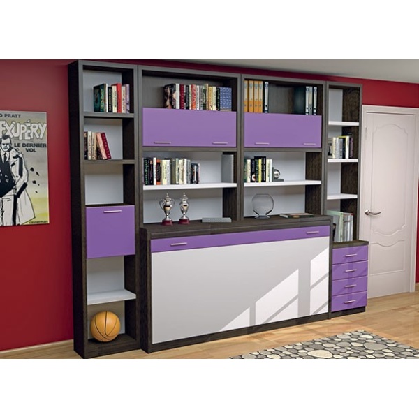 Youth with horizontal folding 90 x 190 with upper bookcase.