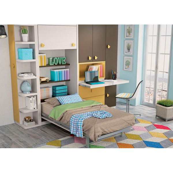 Children's room with vertical folding bed measuring 105 x 190 + wardrobe