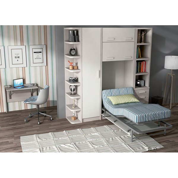 Youth room with electric vertical folding bed measuring 90 x 190.