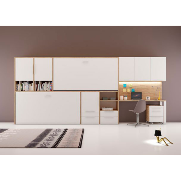 Folding train bunk bed with study area