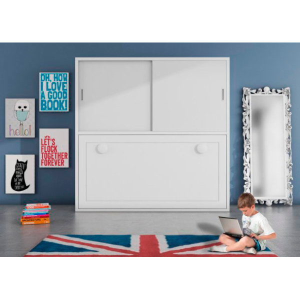Children's room with folding bed and upper wardrobe
