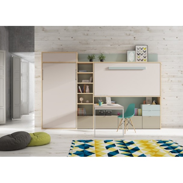 Vertical folding bed plus horizontal folding bed and desk