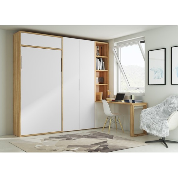 Vertical folding bed plus wardrobe and study area