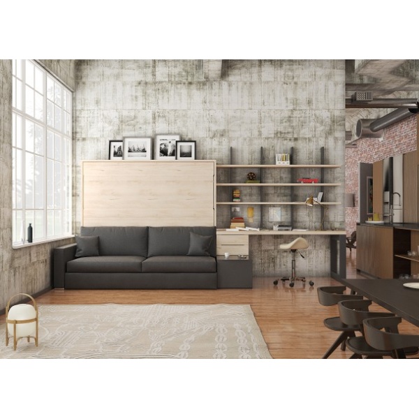 Horizontal folding double bed with sofa