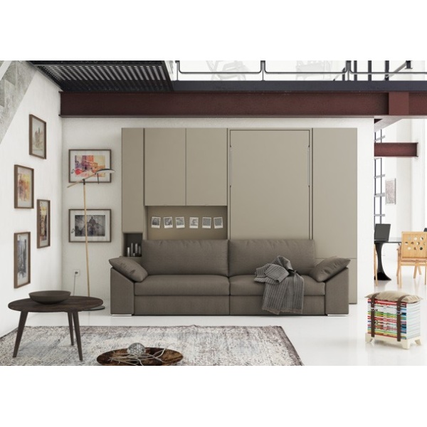 Vertical folding bed with sofa and wardrobe