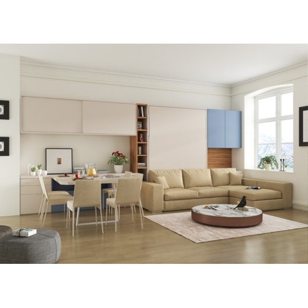 Living room with vertical folding bed