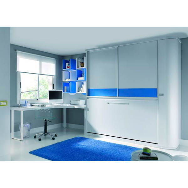 Complete youth bedroom in white and blue tones