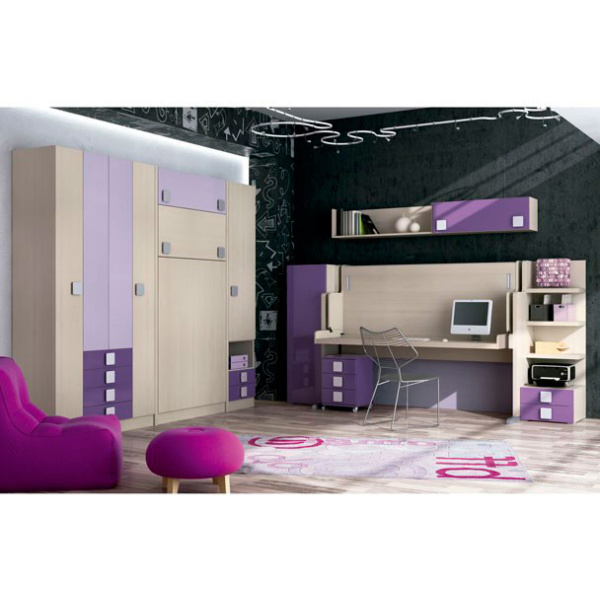 Children's room with vertical folding wardrobes.