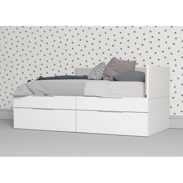 Modular bed 90 x 190 with 2 drawers base with guides + 2 stackable