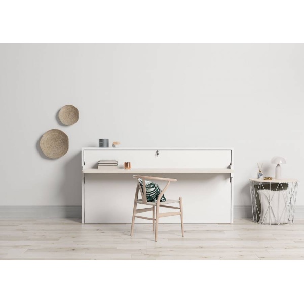 Horizontal folding bed with desk, for 90 x 190 mattress