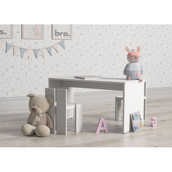 Rectangular children's table with two children's chairs