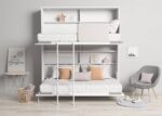 Horizontal folding bunk bed 90x190 with ladder shelf and protector