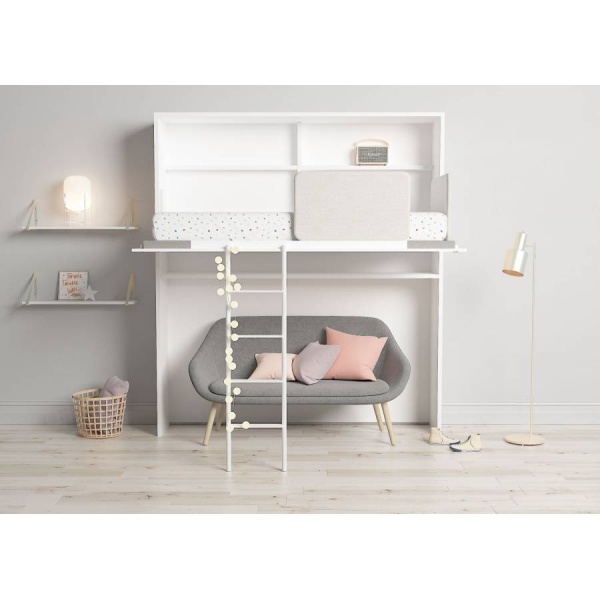 High folding bed with ladder and guard