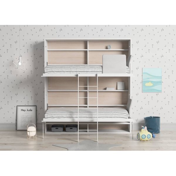 Horizontal bunk bed with two lower spaces