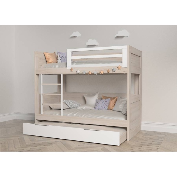 Children's 3-bed bunk bed with pull-out trundle bed below