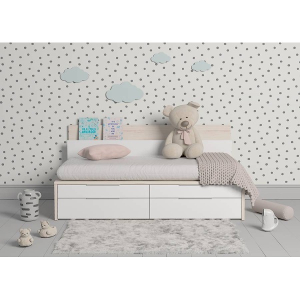 Compact with 2 drawers and two containers, for a 90 x 190 mattress