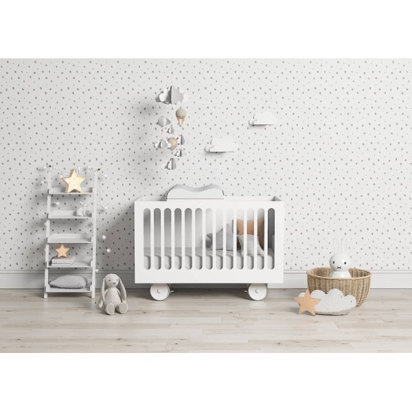 Crib with Wheels and Railing with Bars and Hanging Changing Table
