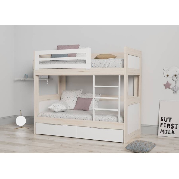 Children's 3-bed bunk bed with two trundle drawers base