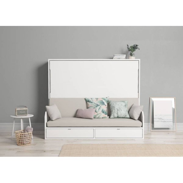 Horizontal folding bed 135 x 190 cm with two drawers