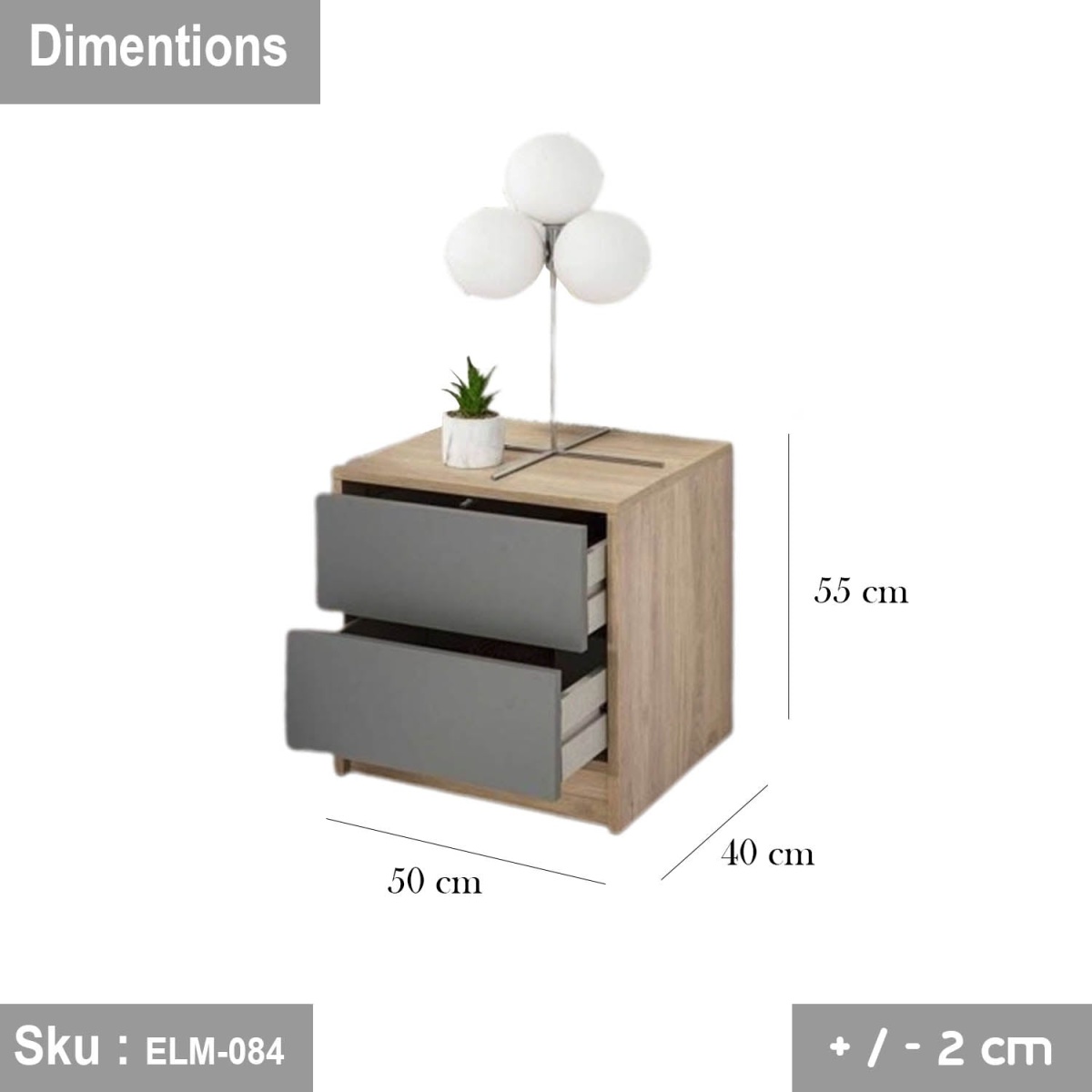 High quality MDF wooden nightstand - ELM-084 - 50cmX55cm - Image 2