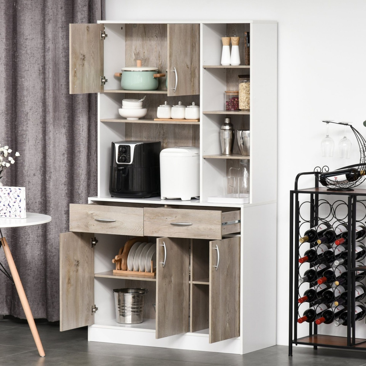 Silia Kitchen Buffet with Hutch Multi Storage Cupboard Cabinet Server Sideboard with Drawers - Image 1
