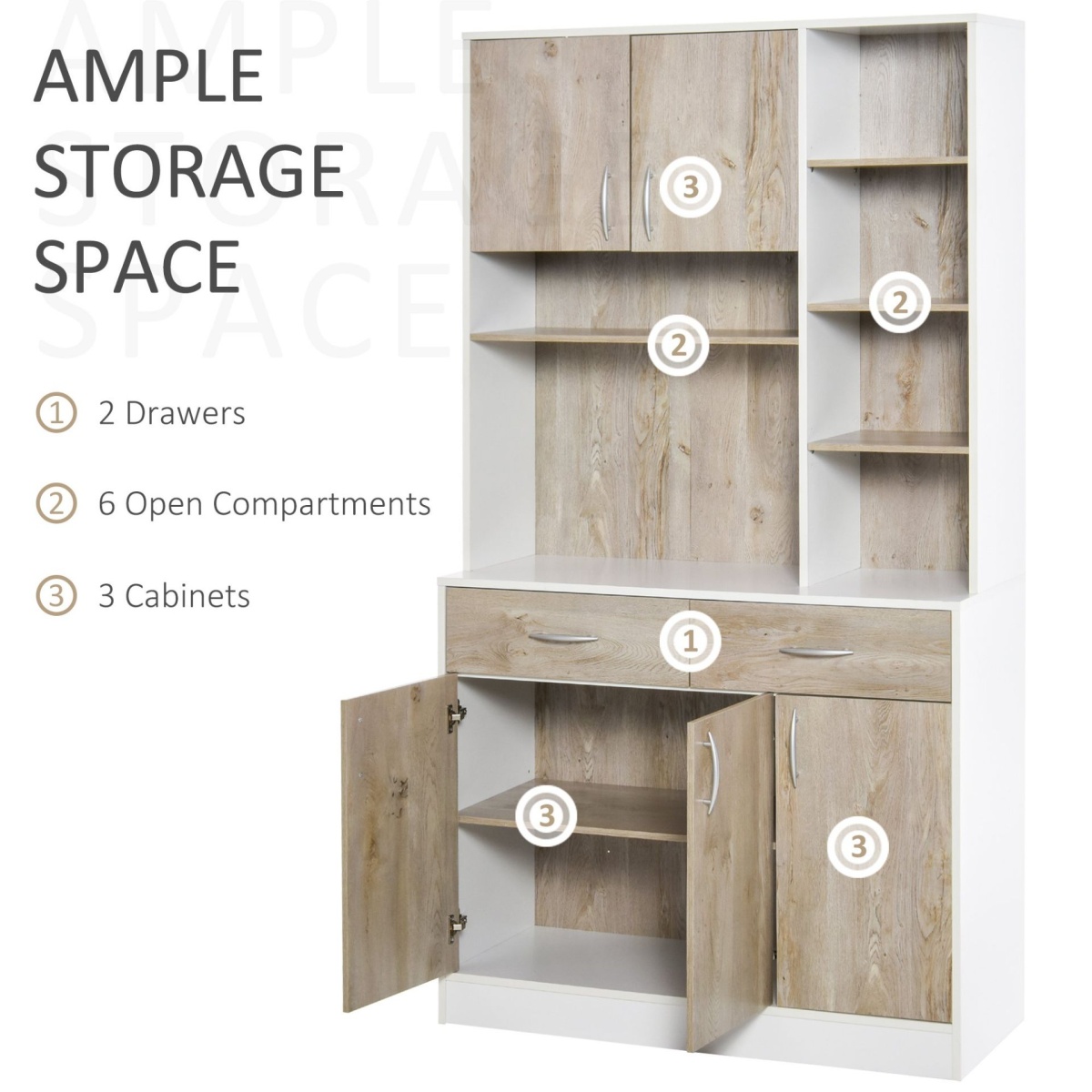 Silia Kitchen Buffet with Hutch Multi Storage Cupboard Cabinet Server Sideboard with Drawers - Image 5