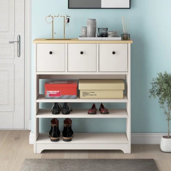 Snavy White 18 Pair Shoe Rack - 3 drawers