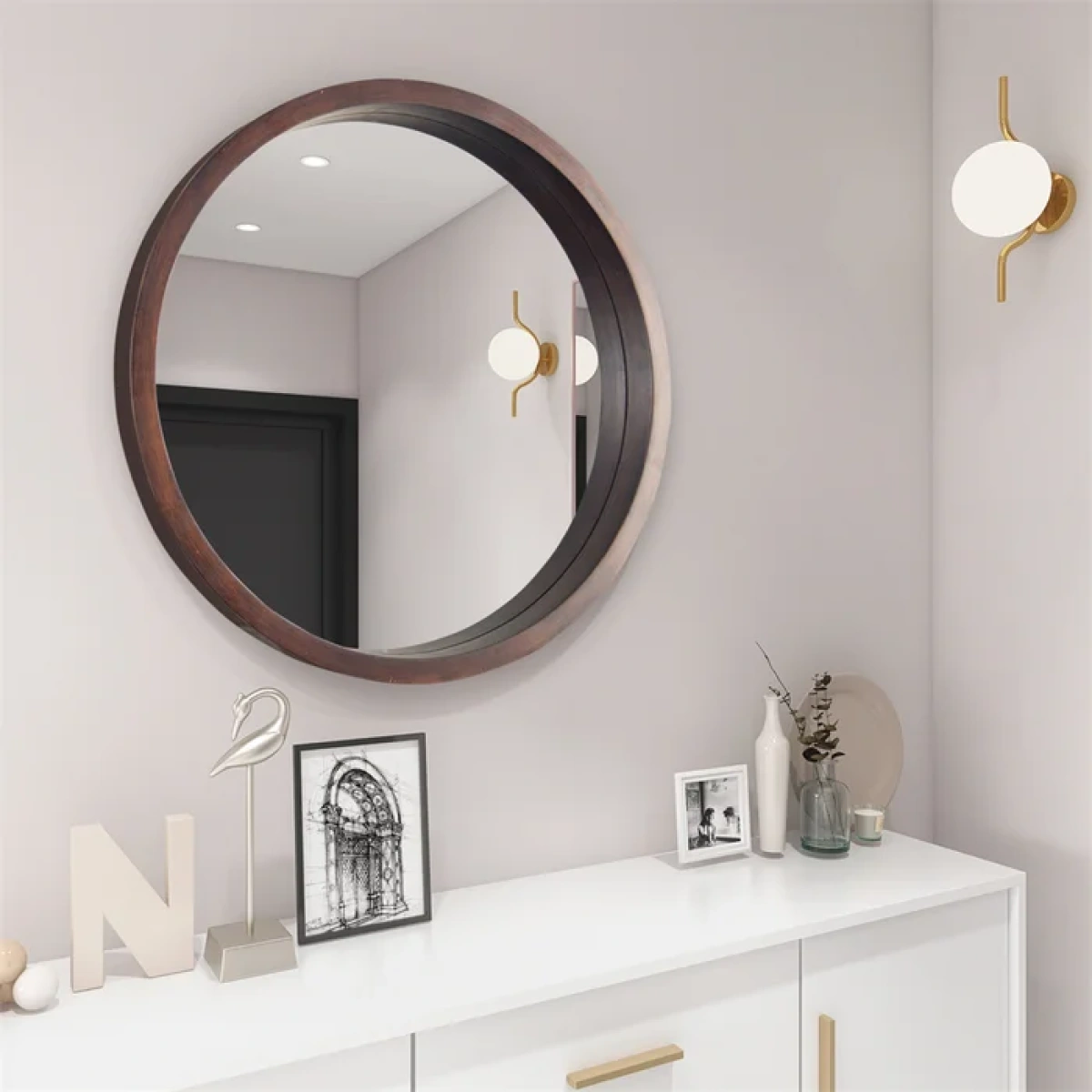 Gravity Round Wood Wall Mirror - Image 1