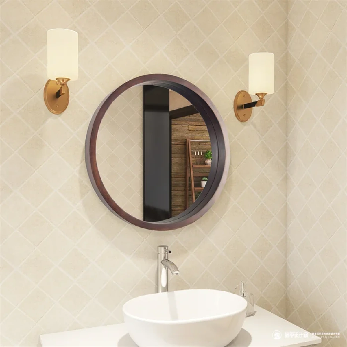 Gravity Round Wood Wall Mirror - Image 3