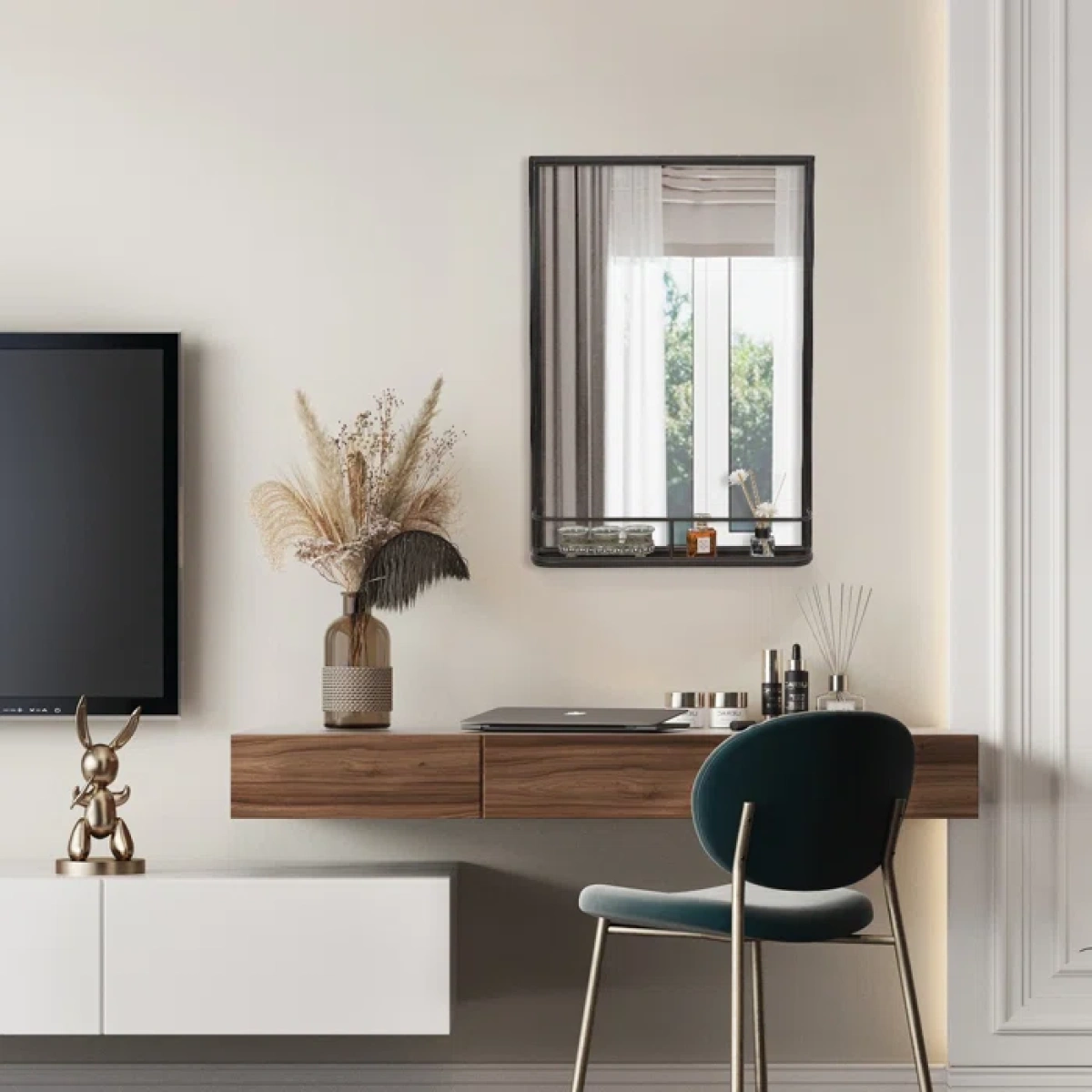 Divis Rectangle Metal Wall Mirror with Shelf - Image 6