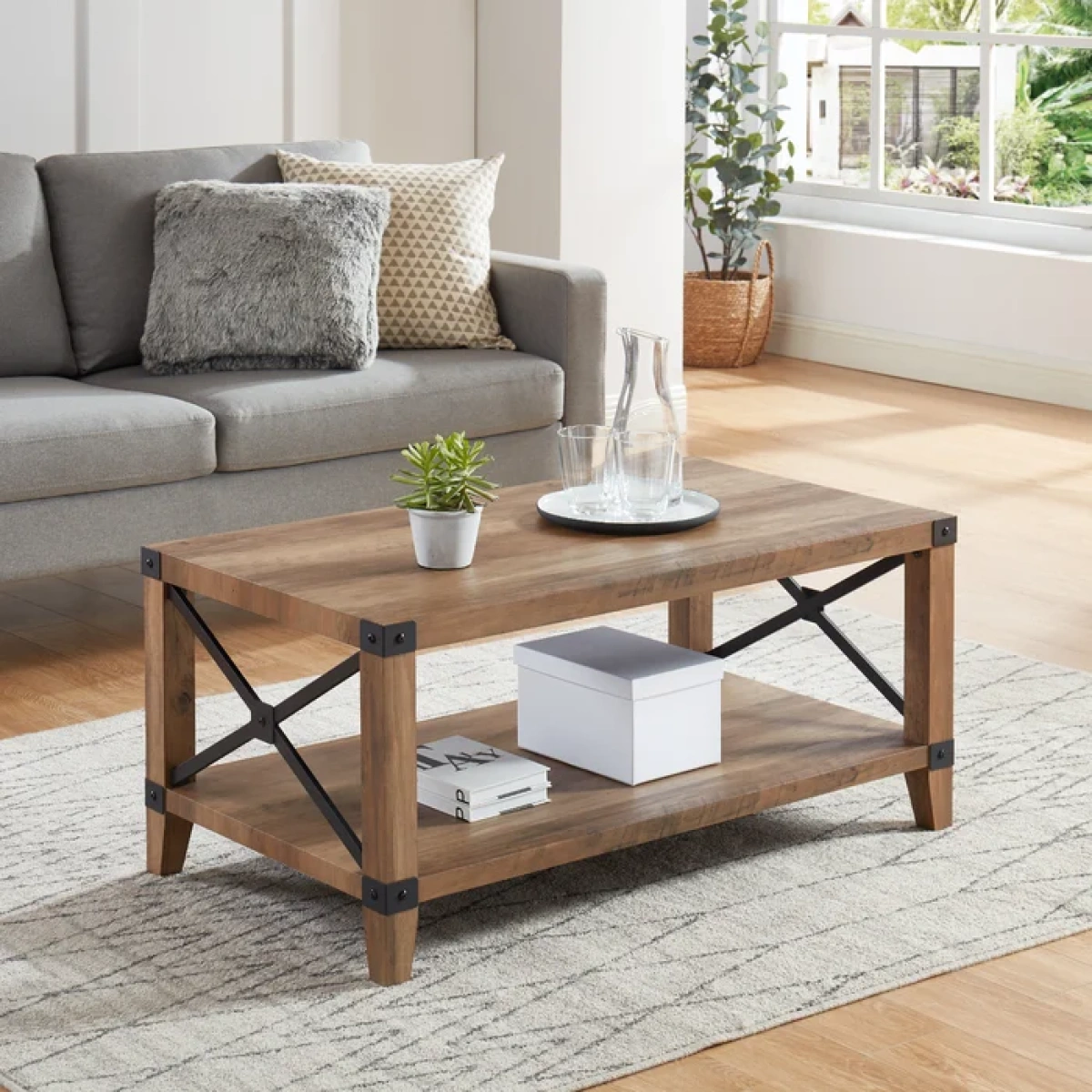Inled Wood Coffee Table with Storage - Image 1