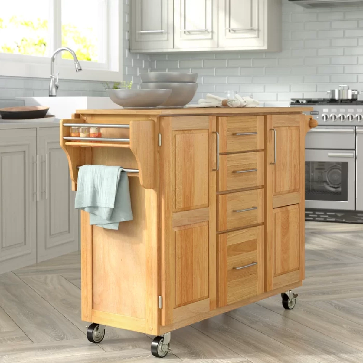 Wobbi Wooden Rolling Kitchen Island - Image 1