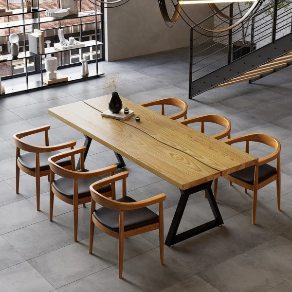 Separ Dining Table with Wood Top & Metal Frame