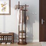 Antique Wooden Rotary Coat Rack Stand with 3 Shelves - Image 2