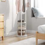 Antique Wooden Rotary Coat Rack Stand with 3 Shelves - Image 6