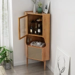 Hutch Natural Corner Cabinet 2-Door with Rattan - Image 2