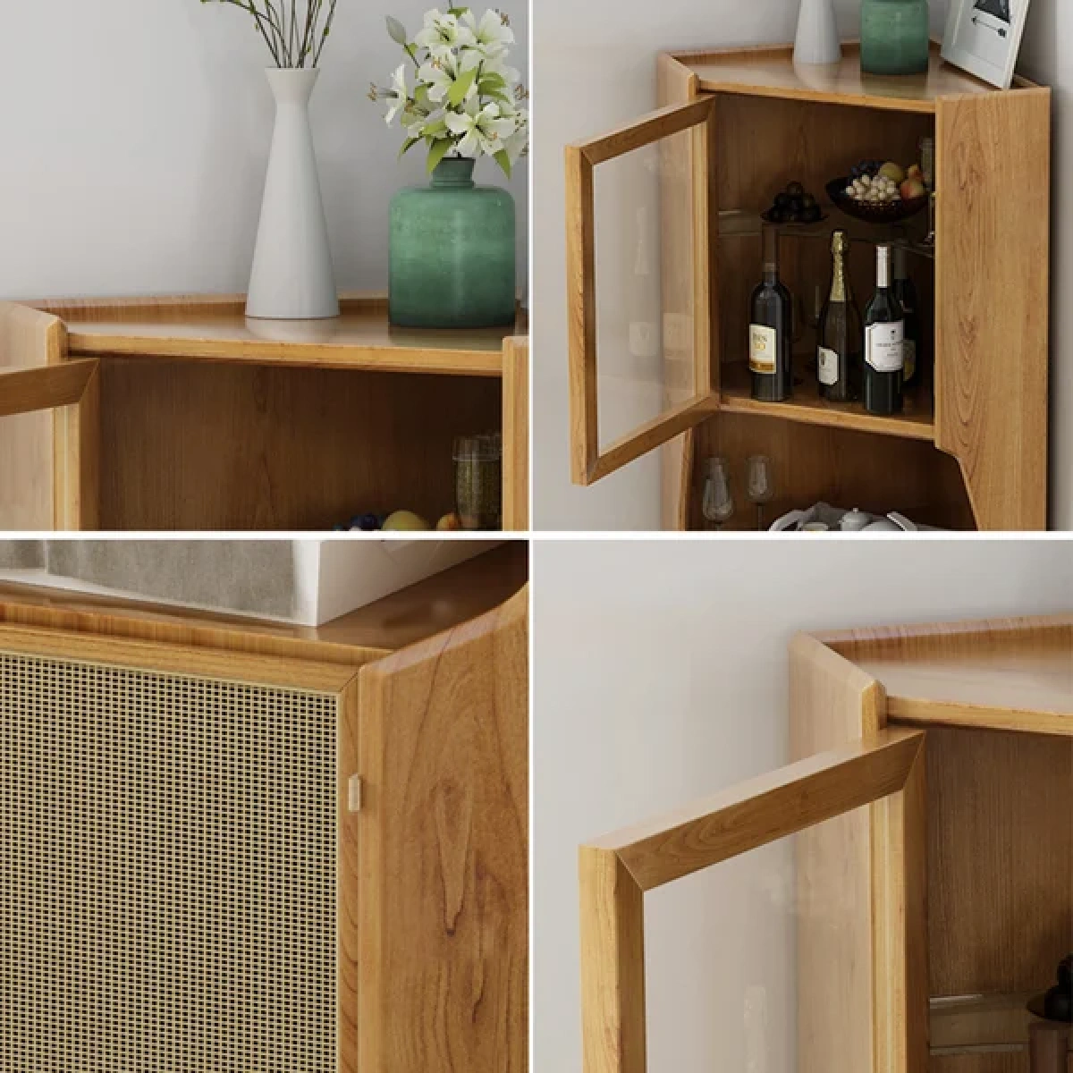 Hutch Natural Corner Cabinet 2-Door with Rattan - Image 4
