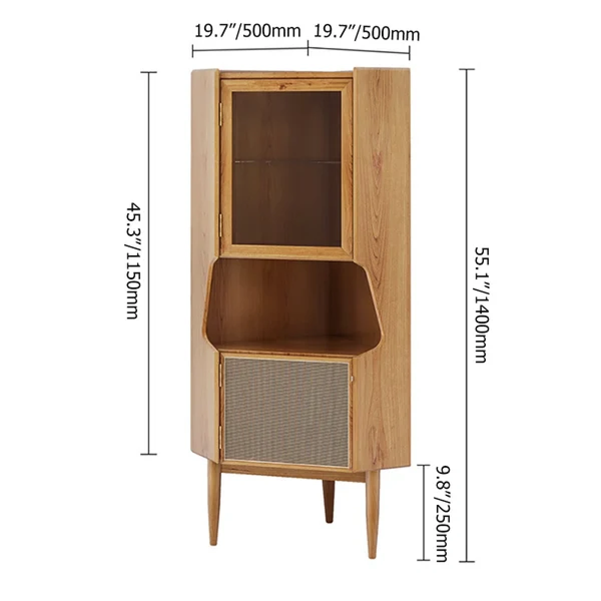 Hutch Natural Corner Cabinet 2-Door with Rattan - Image 6