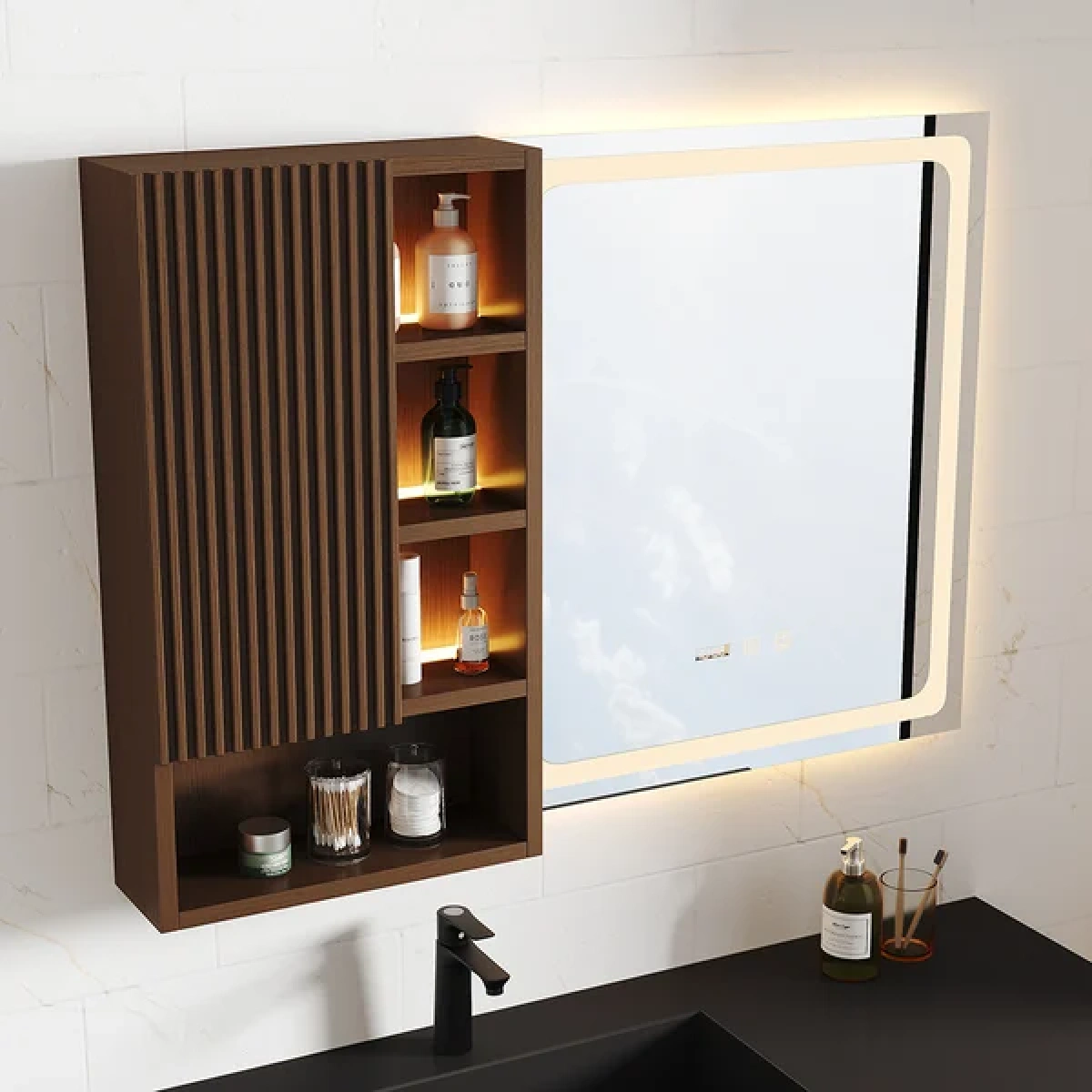 Julia lighted bathroom mirror with moving back storage - Image 6