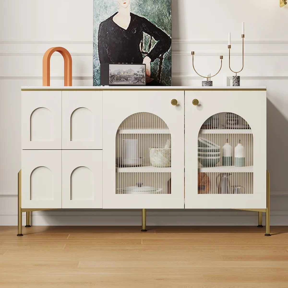 Credenza Sideboard Natural wood with Metal legs - Image 2