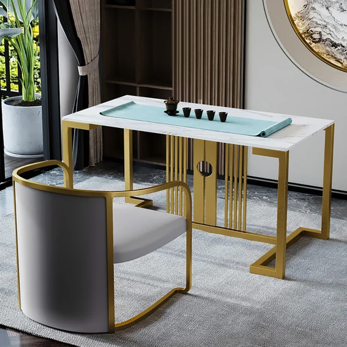 Louis Modern Metal chair and leather - Image 9