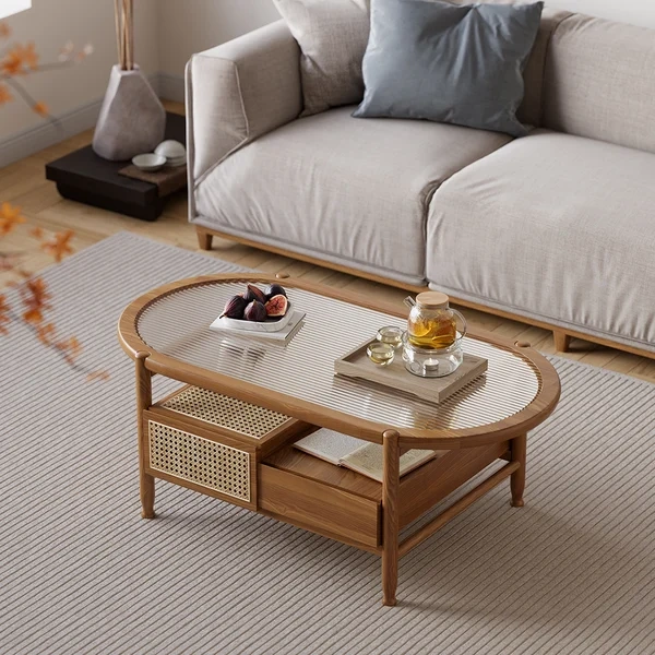 Hokkie Coffee table Natural wood with Rattan