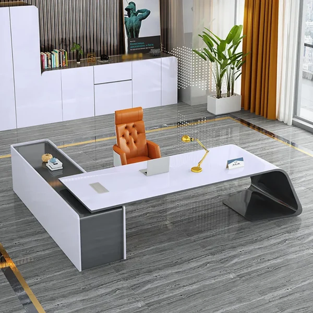 L-Shaped Right Hand Modern White Office Desk with Storage - Image 2